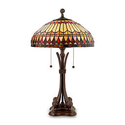 Quoizel® West End Tiffany 2-Light Table Lamp in Brushed Bullion with Glass Shade