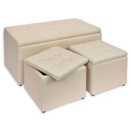 Linen Upholstered Ottomans (Set of 3)
