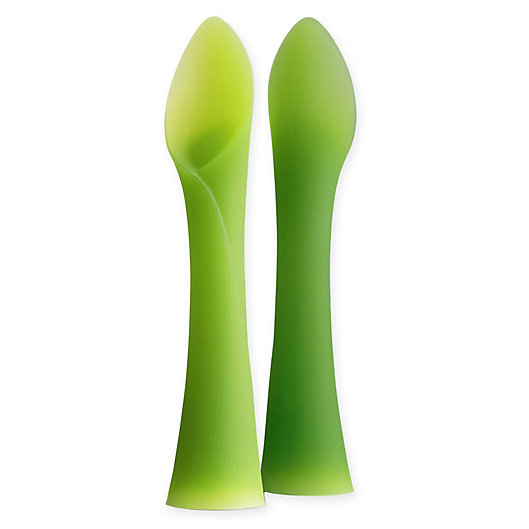 Alternate image 1 for Olababy® Baby Training Spoons in Green (Set of 2)