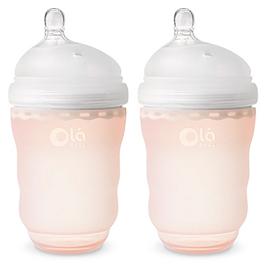 Olababy&reg; GentleBottle 2-Pack 8 fl. oz. Silicone Wide-Neck Baby Bottles in Coral. View a larger version of this product image.