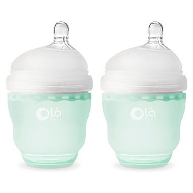 Olababy&reg; GentleBottle 2-Pack 4 fl. oz. Silicone Wide-Neck Bottles in Mint. View a larger version of this product image.