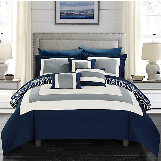 Details about   New Design Chic Navy Blue Stripe Comforter Cal King Queen Twin XL Bedding Set 