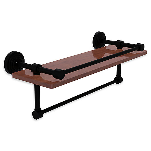 Alternate image 1 for Allied Brass Waverly Place 16-Inch IPE Ironwood Shelf with Rail and Towel Bar in Matte Black