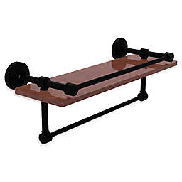 Allied Brass Waverly Place 16-Inch IPE Ironwood Shelf with Rail and Towel Bar in Matte Black