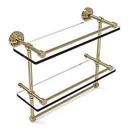 Allied Brass Waverly Place 16-Inch Gallery Double Glass Shelf with Towel Bar in Unlacquered Brass