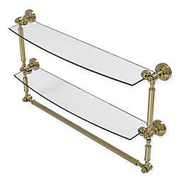 Allied Brass Waverly Place 24-Inch 2-Tiered Glass Shelf with Towel Bar in Unlacquered Brass