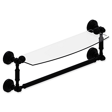 Allied Brass Waverly Place 18-Inch Glass Shelf with Integrated Towel Bar in Matte Black. View a larger version of this product image.