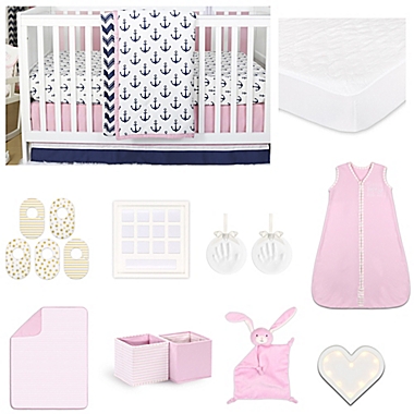 The Peanutshell&trade; Sail Away Crib Bedding Collection in Pink. View a larger version of this product image.