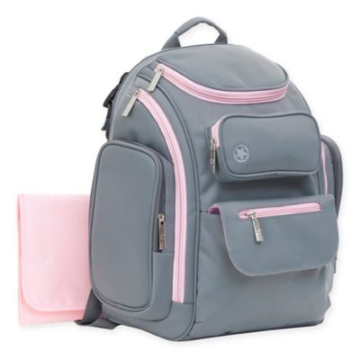 pink and gray backpack diaper bag