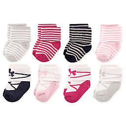 Luvable Friends™ Size 0-6M 8-Pack Stripe Ballet Socks in Pink/White