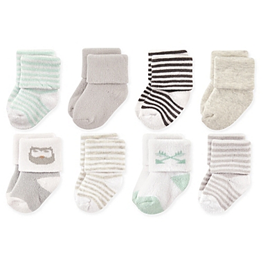 Luvable Friends&reg; Size 0-6M 8-Pack Owl Terry Socks in Mint/Grey. View a larger version of this product image.