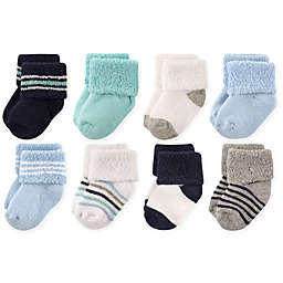 Luvable Friends® Size 6-12M 8-Pack Terry Socks in Mint/Navy Stripes