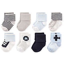 Luvable Friends® Size 6-12M 8-Pack Airplane Terry Socks in Blue/White