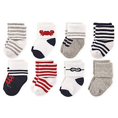 Luvable Friends&reg; Size 6-12M 8-Pack Nautical Terry Socks in Blue/Grey. View a larger version of this product image.