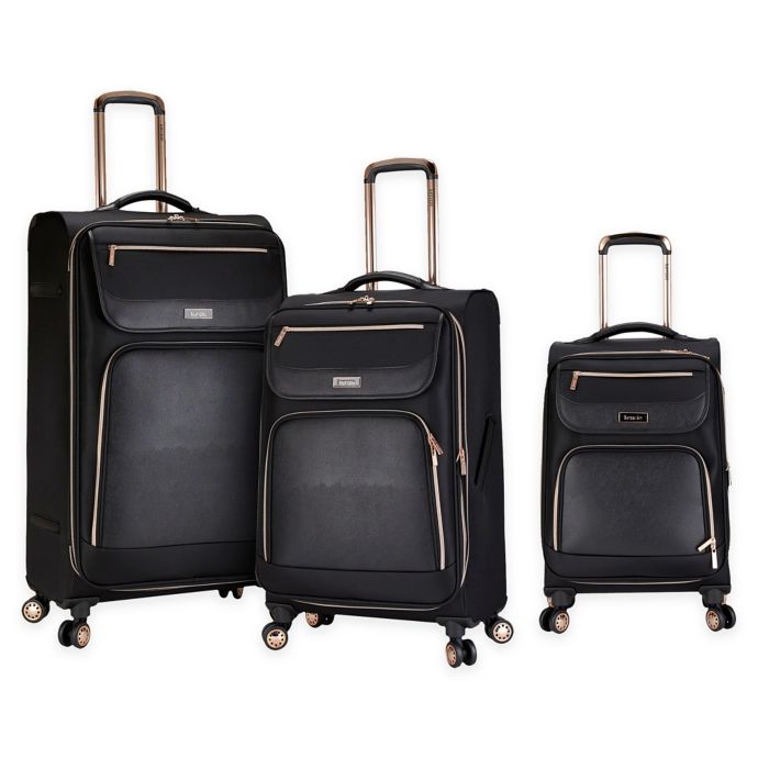 Kensie 3-Piece Upright Spinner Luggage Set in Black/Rose Gold | Bed ...