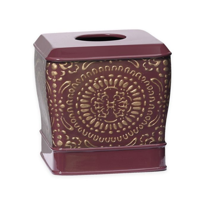 Popular Bath Cascade Boutique Tissue Box Holder In Burgundy Bed