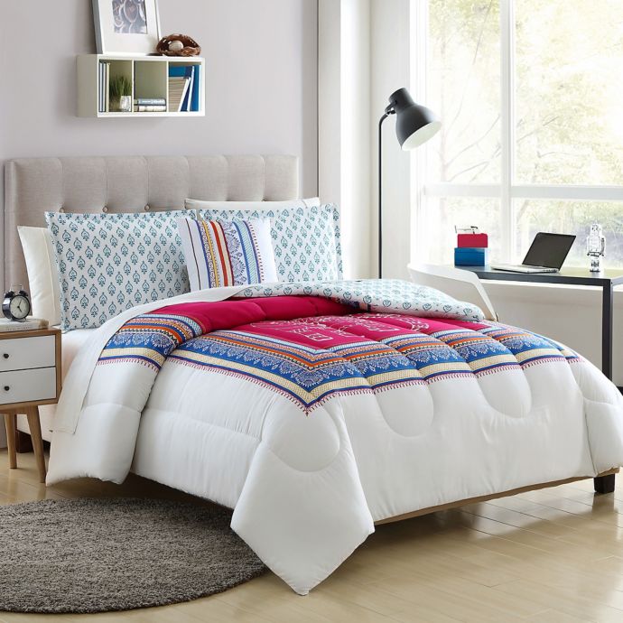 Elephant 4 Piece Reversible Full Queen Comforter Set In Pink Teal