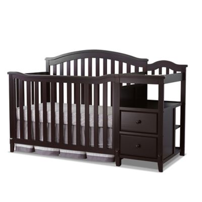 black crib with changing table