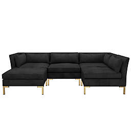 Doyer 4-Piece Velvet Sectional Sofa with Ottoman in Black