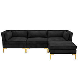 Doyer 3-Piece Closed End Velvet Sectional Sofa with Ottoman in Black