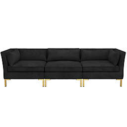 Skyline Furniture Doyer Velvet 3-Piece Sectional Sofa in Black