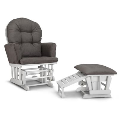 davinci olive upholstered swivel glider and ottoman in grey with cream piping