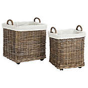 Safavieh Amari Rattan Square Baskets with Wheels in Natural (Set of 2)