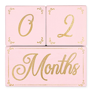 The PeanutShell&trade; 3-Piece Milestone Block Set in Pink/Gold. View a larger version of this product image.