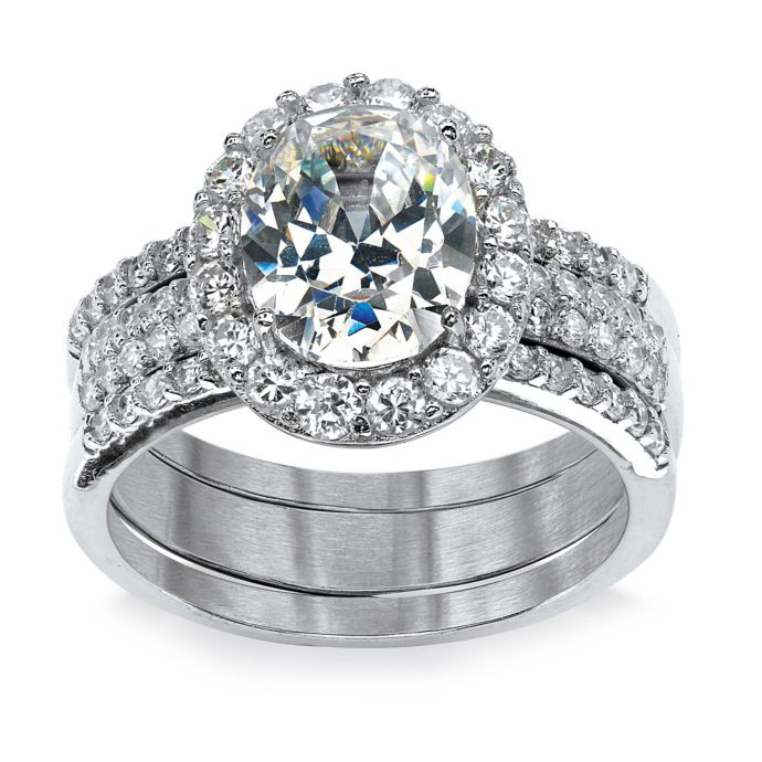 Palm Beach Jewelry 3Piece PlatinumPlated 3.72 OvalCut