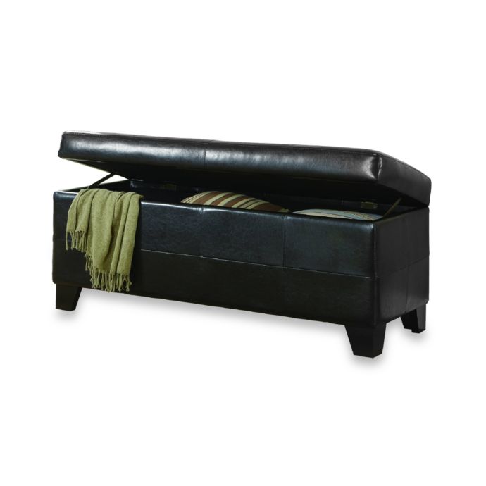 Mariolla Faux Leather Storage Bench in Black | Bed Bath & Beyond