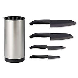 Kyocera 5-Piece Advanced Ceramic Revolution Universal Knife Block Set with Black Blades