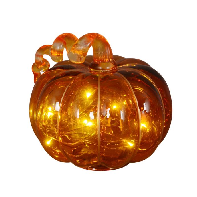 LED Lighted Glass Pumpkin Sculpture | Bed Bath & Beyond