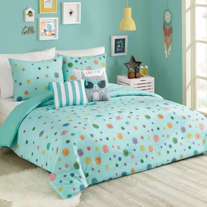 Urban Playground Raining Pom Comforter Set in Blue | Bed ...