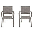 Alternate image 1 for Square Stacking Wicker Outdoor Dining Chairs in Oyster (Set of 2)