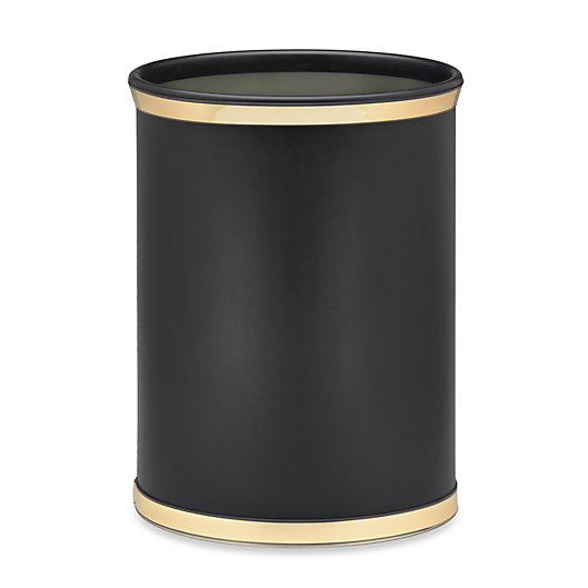 Alternate image 1 for Kraftware™ Sophisticates Black Wastebasket with Metallic Bands in Polished Gold Brass