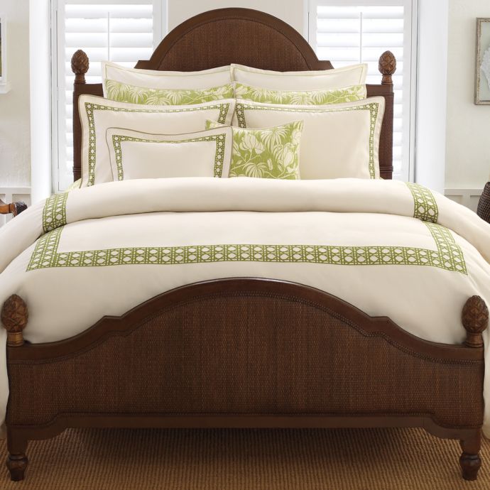 Tommy Bahama Embroidered Cane King Duvet Cover Lime Green Bed
