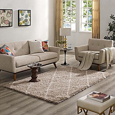 Modway Toryn Diamond Lattice 5&#39; x 8&#39; Shag Area Rug in Beige/Ivory. View a larger version of this product image.