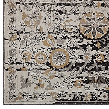 Modway Distressed Diamond Floral Lattice 8&#39; x 10&#39; Area Rug in Black/Beige. View a larger version of this product image.