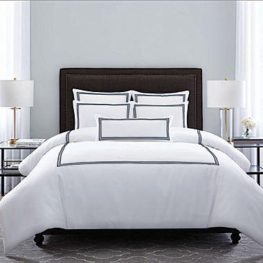 Wamsutta&reg; Hotel Triple Baratta Stitch Full/Queen Comforter Set in Navy. View a larger version of this product image.