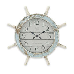 Ridge Road Décor 28-Inch Ship's Wheel Wall Clock in Weathered Blue