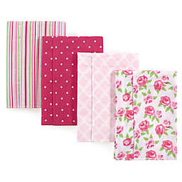 Hudson Baby® 4-Pack Rose Flannel Burp Cloths in Pink