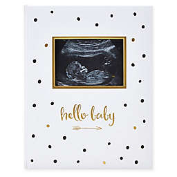 Pearhead&reg; &quot;Hello Baby&quot; Sonogram Baby Memory Book, Black and Gold Polka Dots