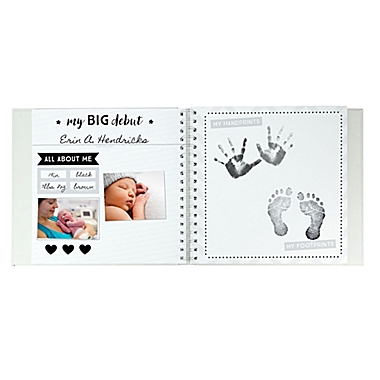 Pearhead&reg; &quot;Hello Baby&quot; Stars Baby Memory Book and Sticker Set in Grey. View a larger version of this product image.