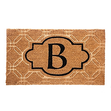 Evergreen Embossed Flocked Monogram Door Mat Insert in Black. View a larger version of this product image.