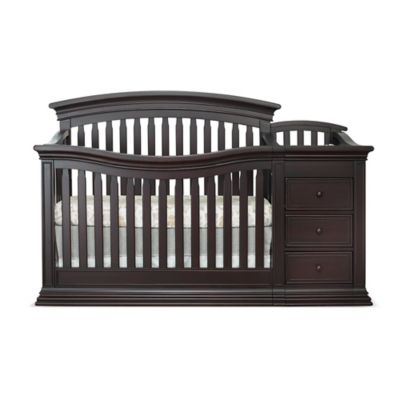black crib with changing table