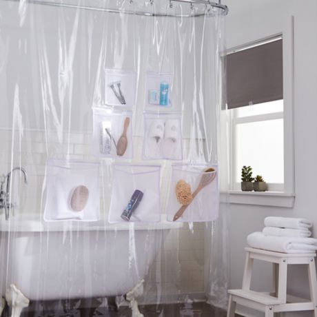 Stuffits Vinyl Shower Curtain With Mesh, Shower Curtains With Pockets For Electronics