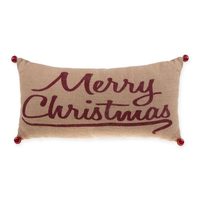 Merry Christmas Burlap Rectangular Throw Pillow in Red | Bed Bath & Beyond