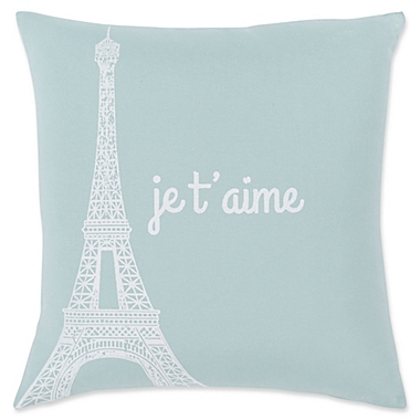 Surya &quot;je t&#39;aime&quot; Motto Novelty Square Throw Pillow in Blue/Ivory. View a larger version of this product image.