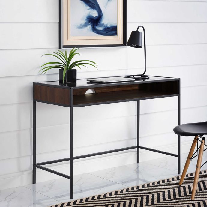 Forest Gate 42 Elm Industrial Modern Metal Wood Glass Desk Bed