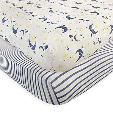 Touched by Nature Moon Organic Cotton Fitted Crib Sheet in Blue (Set of 2). View a larger version of this product image.